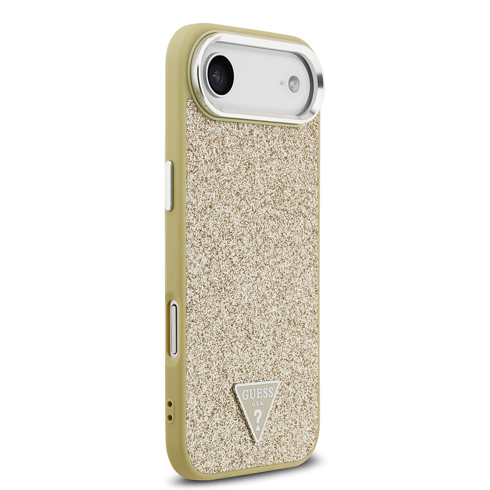 iPhone 17 Air Kılıf Guess Orjinal Lisanslı M-safe Şarj Özellikli Metal Kamera Çerçeveli Üçgen Logolu Glitter Kapak