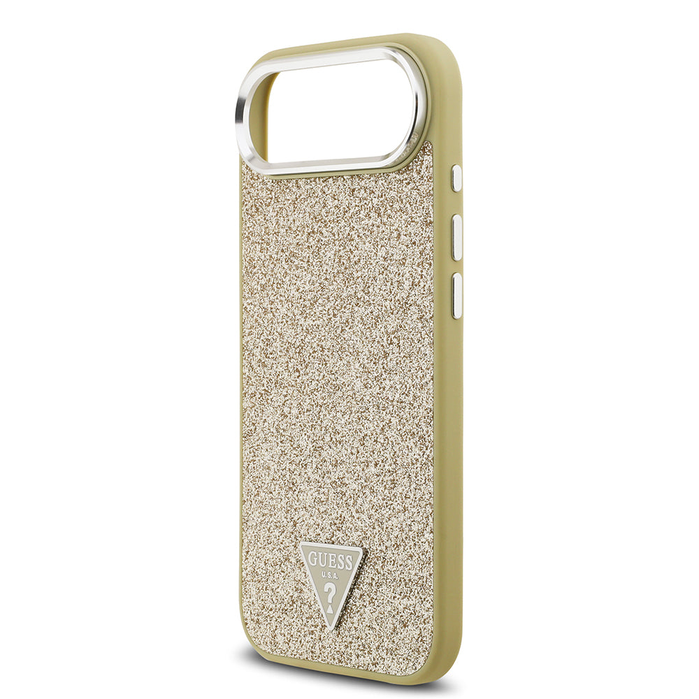 iPhone 17 Air Kılıf Guess Orjinal Lisanslı M-safe Şarj Özellikli Metal Kamera Çerçeveli Üçgen Logolu Glitter Kapak