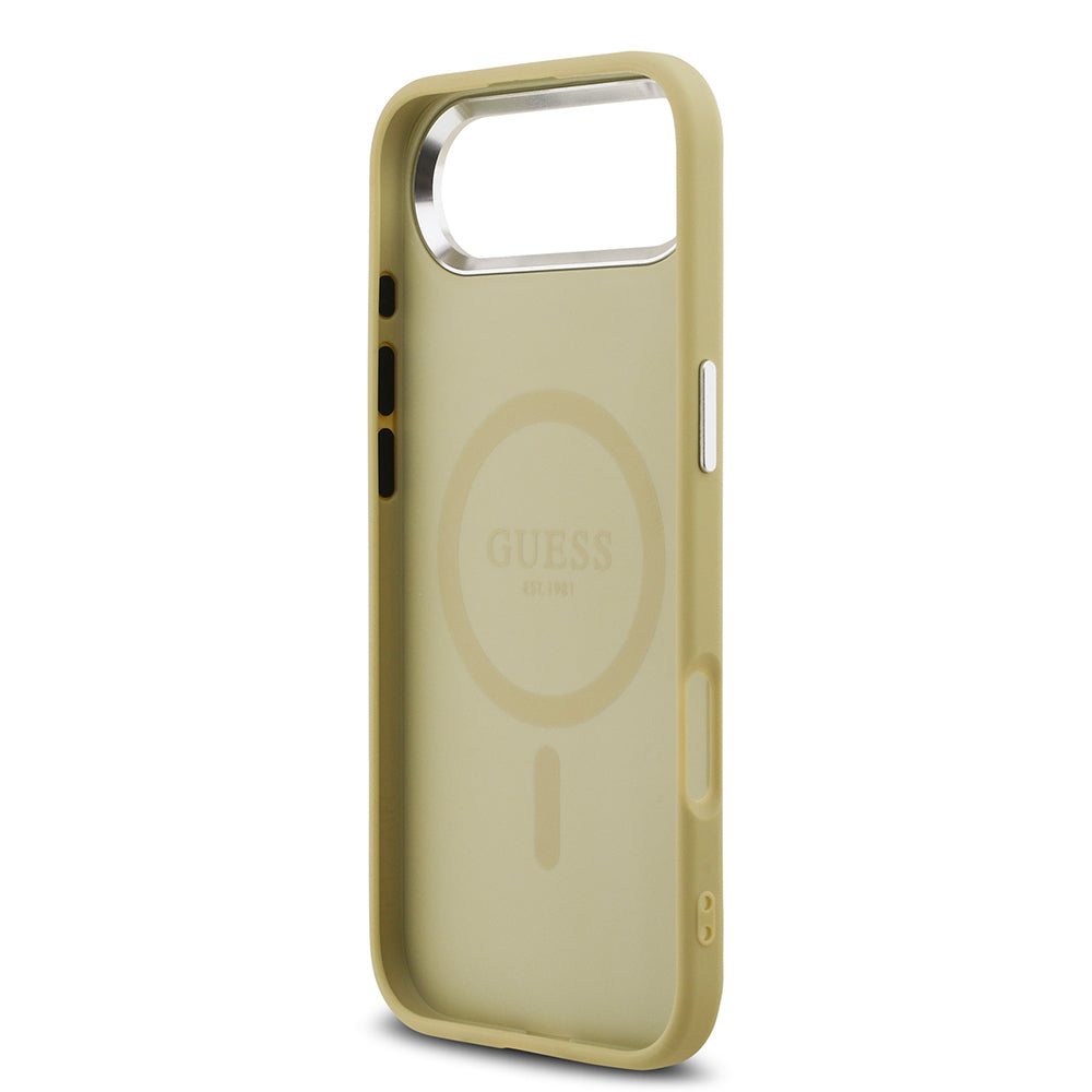 iPhone 17 Air Kılıf Guess Orjinal Lisanslı M-safe Şarj Özellikli Metal Kamera Çerçeveli Üçgen Logolu Glitter Kapak