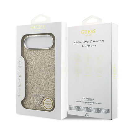 iPhone 17 Air Kılıf Guess Orjinal Lisanslı M-safe Şarj Özellikli Metal Kamera Çerçeveli Üçgen Logolu Glitter Kapak