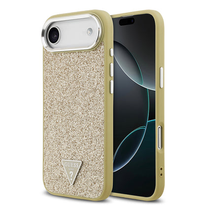 iPhone 17 Air Kılıf Guess Orjinal Lisanslı M-safe Şarj Özellikli Metal Kamera Çerçeveli Üçgen Logolu Glitter Kapak