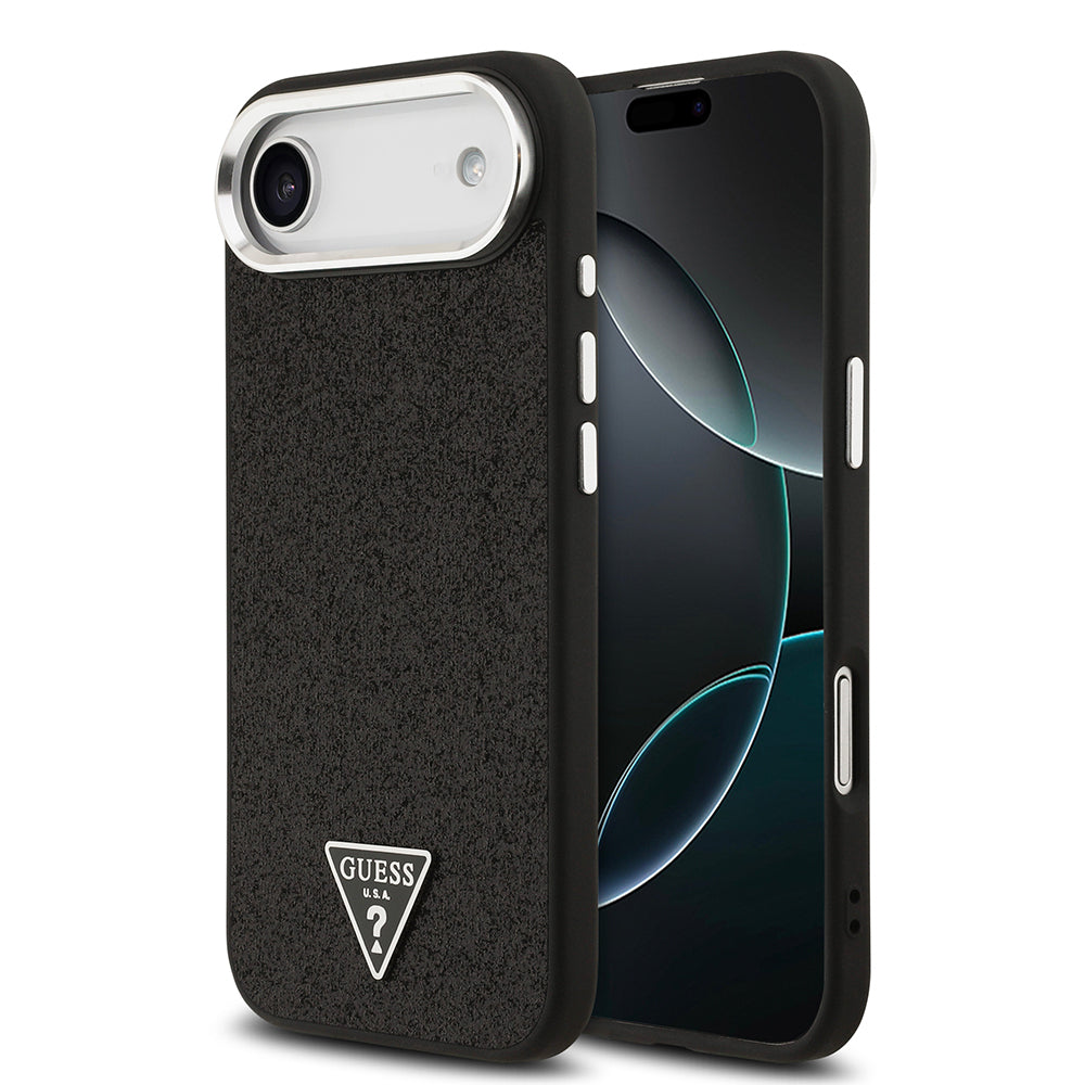 iPhone 17 Air Kılıf Guess Orjinal Lisanslı M-safe Şarj Özellikli Metal Kamera Çerçeveli Üçgen Logolu Glitter Kapak