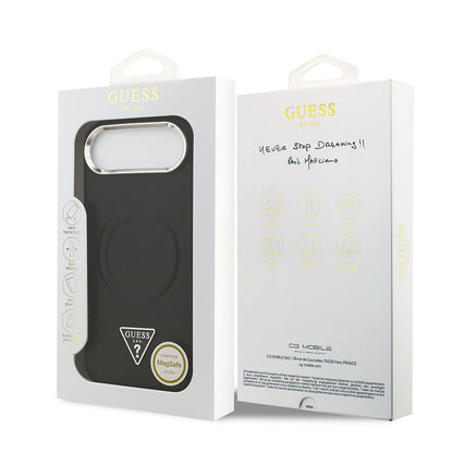 iPhone 17 Air Kılıf Guess Orjinal Lisanslı M-safe Şarj Özellikli PU Deri Metal Kamera Çerçeveli Üçgen Logolu Kapak