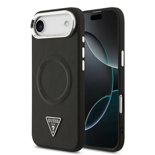 iPhone 17 Air Kılıf Guess Orjinal Lisanslı M-safe Şarj Özellikli PU Deri Metal Kamera Çerçeveli Üçgen Logolu Kapak