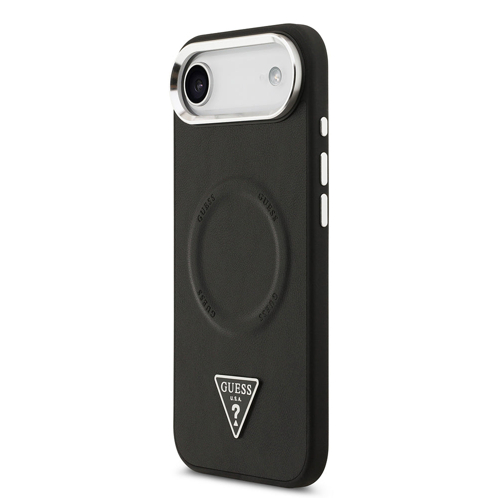 iPhone 17 Air Kılıf Guess Orjinal Lisanslı M-safe Şarj Özellikli PU Deri Metal Kamera Çerçeveli Üçgen Logolu Kapak