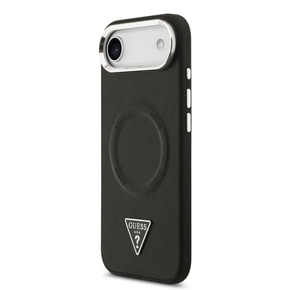 iPhone 17 Air Kılıf Guess Orjinal Lisanslı M-safe Şarj Özellikli PU Deri Metal Kamera Çerçeveli Üçgen Logolu Kapak