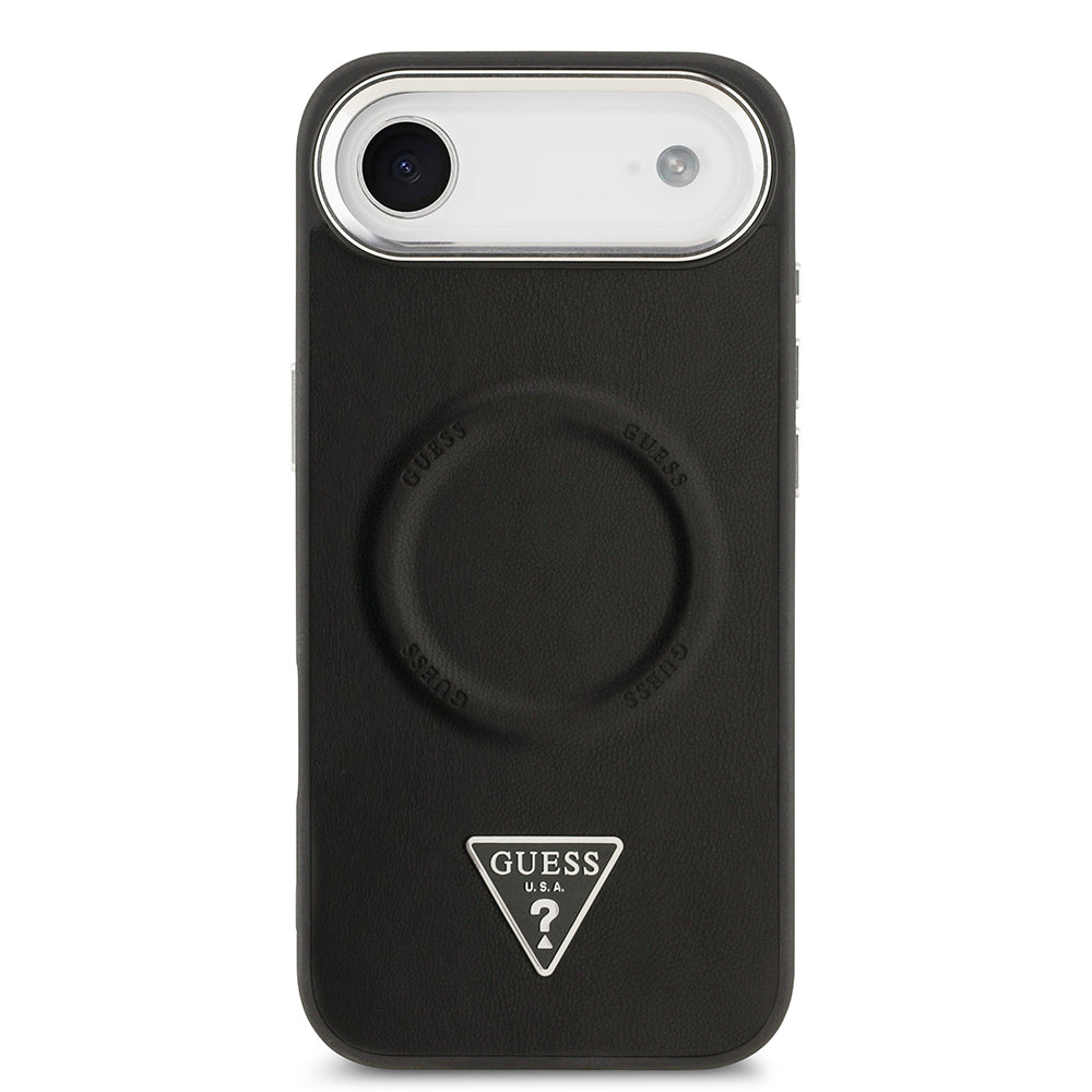 iPhone 17 Air Kılıf Guess Orjinal Lisanslı M-safe Şarj Özellikli PU Deri Metal Kamera Çerçeveli Üçgen Logolu Kapak