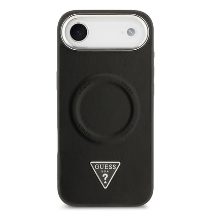 iPhone 17 Air Kılıf Guess Orjinal Lisanslı M-safe Şarj Özellikli PU Deri Metal Kamera Çerçeveli Üçgen Logolu Kapak