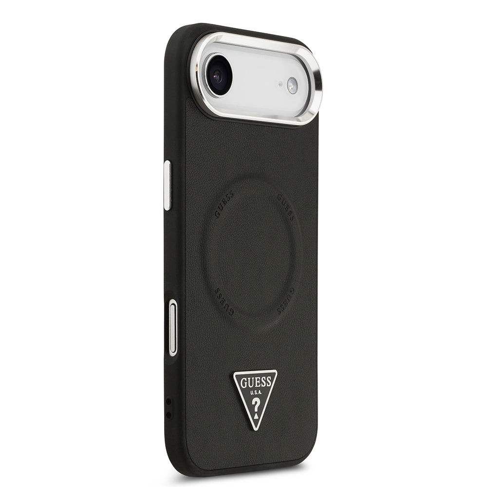 iPhone 17 Air Kılıf Guess Orjinal Lisanslı M-safe Şarj Özellikli PU Deri Metal Kamera Çerçeveli Üçgen Logolu Kapak