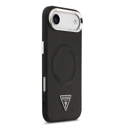 iPhone 17 Air Kılıf Guess Orjinal Lisanslı M-safe Şarj Özellikli PU Deri Metal Kamera Çerçeveli Üçgen Logolu Kapak