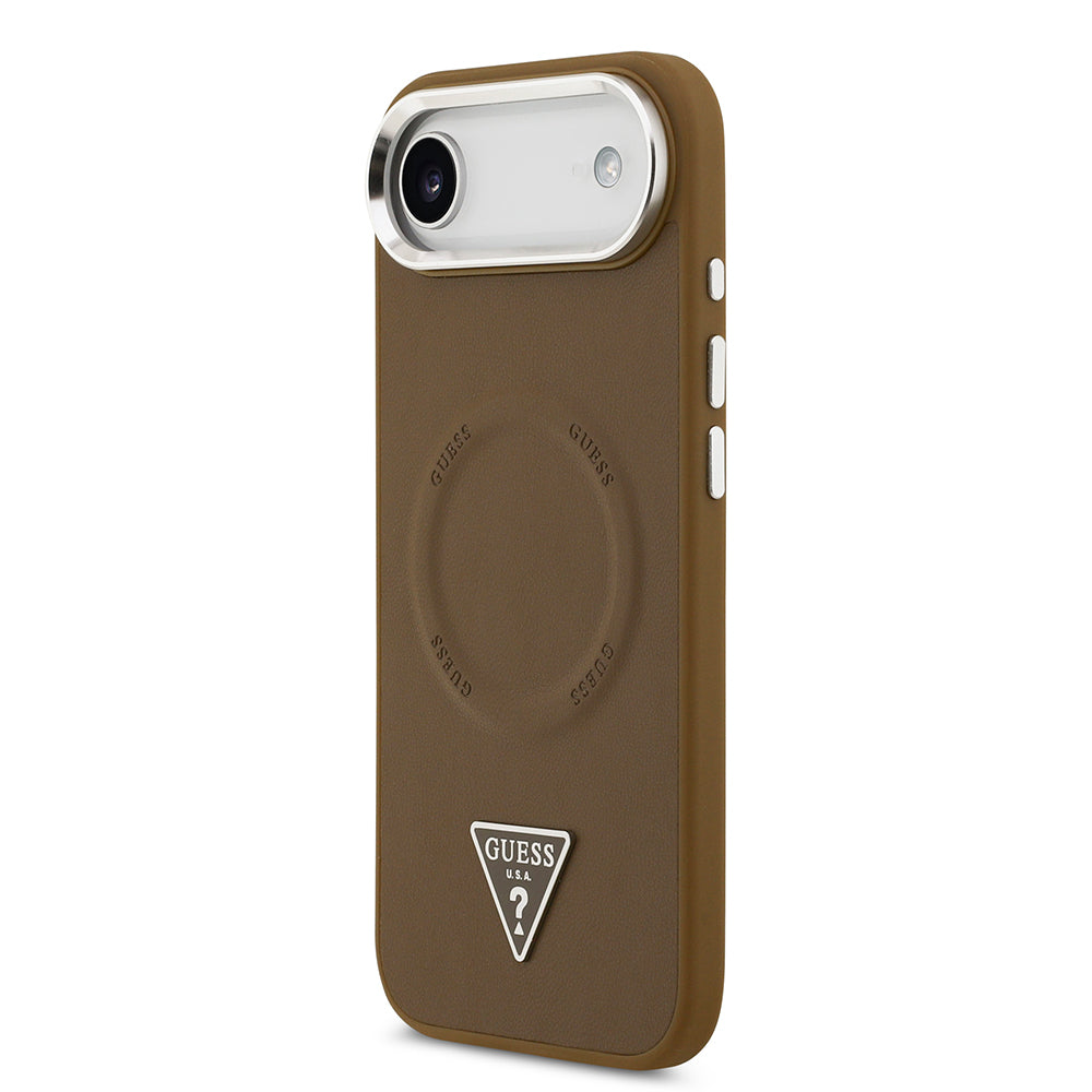 iPhone 17 Air Kılıf Guess Orjinal Lisanslı M-safe Şarj Özellikli PU Deri Metal Kamera Çerçeveli Üçgen Logolu Kapak