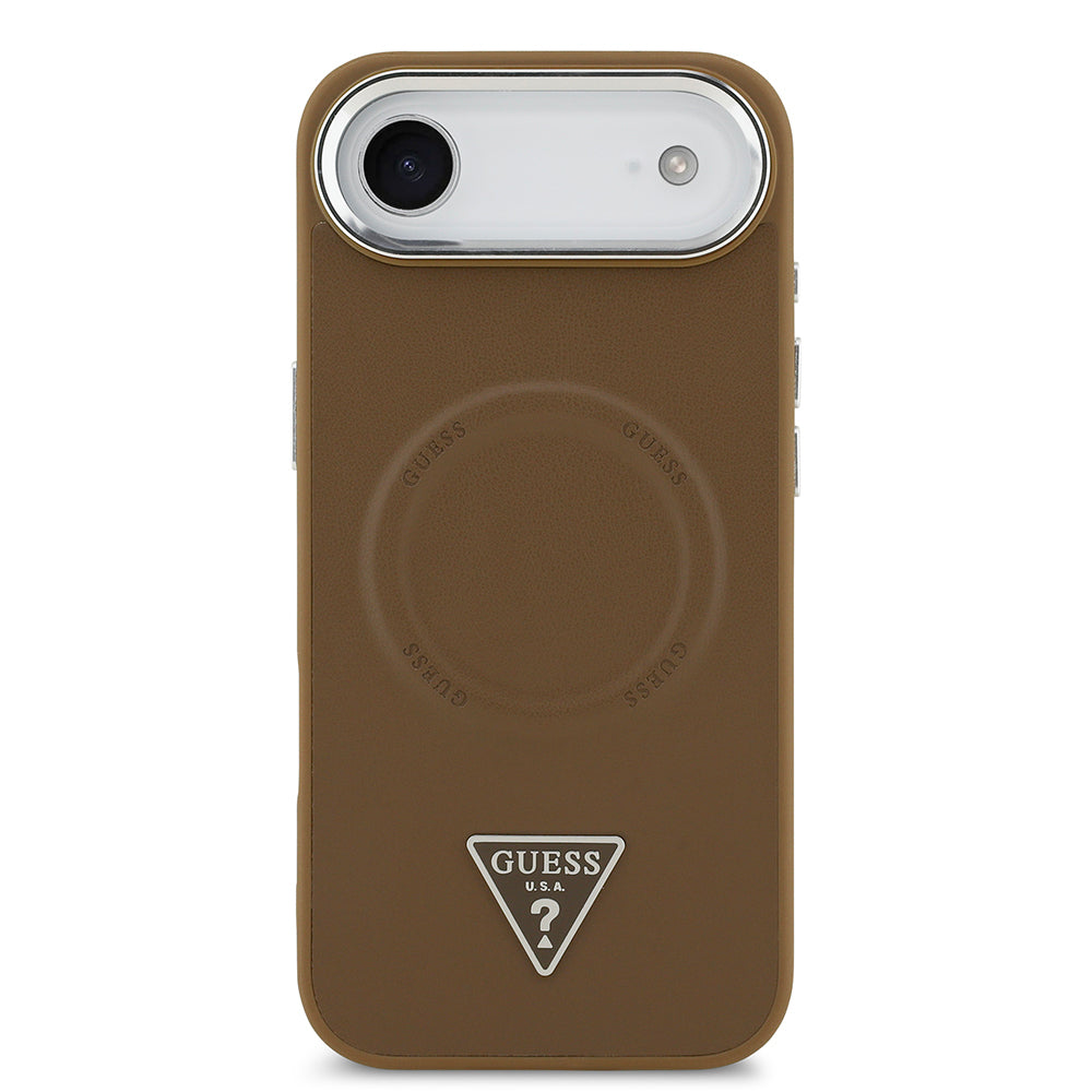 iPhone 17 Air Kılıf Guess Orjinal Lisanslı M-safe Şarj Özellikli PU Deri Metal Kamera Çerçeveli Üçgen Logolu Kapak