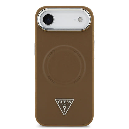 iPhone 17 Air Kılıf Guess Orjinal Lisanslı M-safe Şarj Özellikli PU Deri Metal Kamera Çerçeveli Üçgen Logolu Kapak