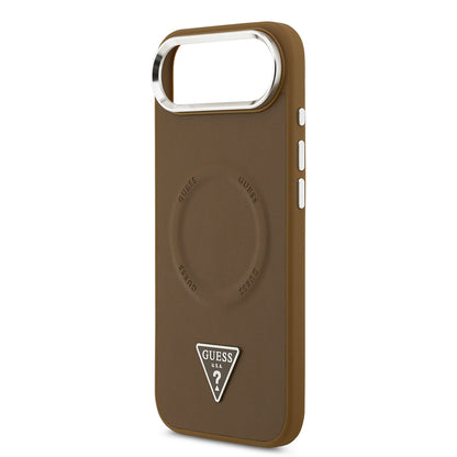 iPhone 17 Air Kılıf Guess Orjinal Lisanslı M-safe Şarj Özellikli PU Deri Metal Kamera Çerçeveli Üçgen Logolu Kapak