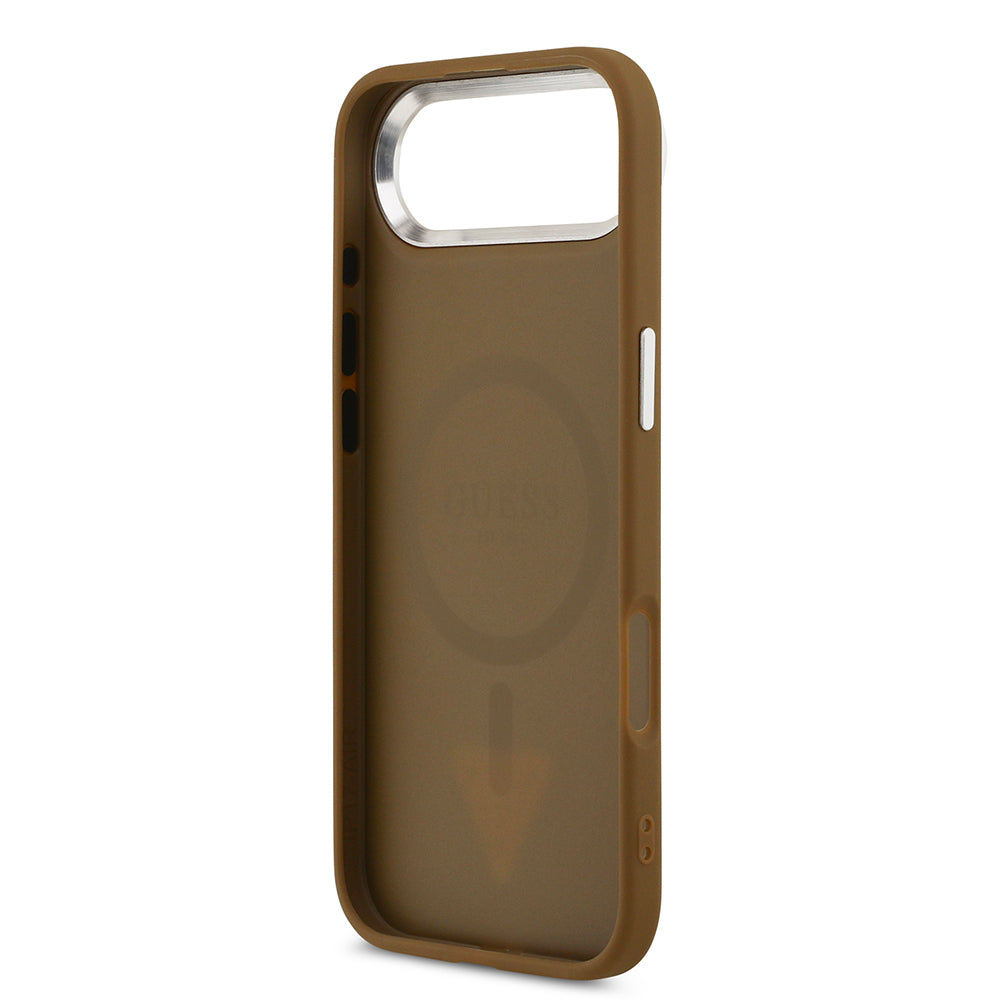 iPhone 17 Air Kılıf Guess Orjinal Lisanslı M-safe Şarj Özellikli PU Deri Metal Kamera Çerçeveli Üçgen Logolu Kapak