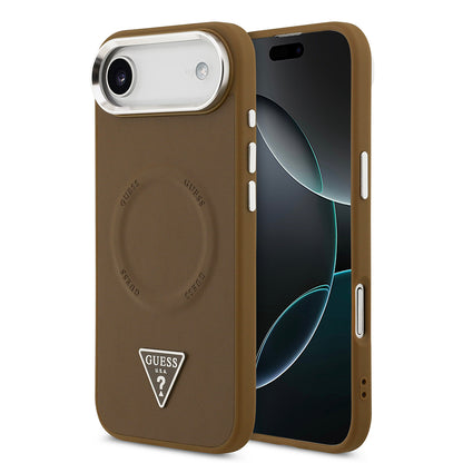 iPhone 17 Air Kılıf Guess Orjinal Lisanslı M-safe Şarj Özellikli PU Deri Metal Kamera Çerçeveli Üçgen Logolu Kapak