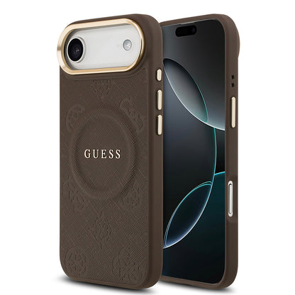 iPhone 17 Air Kılıf Guess Orjinal Lisanslı M-safe Şarj Özellikli Sıcak Baskılı Yazı Logolu PU Deri Peony Kapak