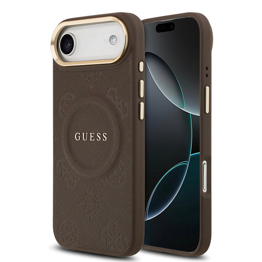 iPhone 17 Air Kılıf Guess Orjinal Lisanslı M-safe Şarj Özellikli Sıcak Baskılı Yazı Logolu PU Deri Peony Kapak