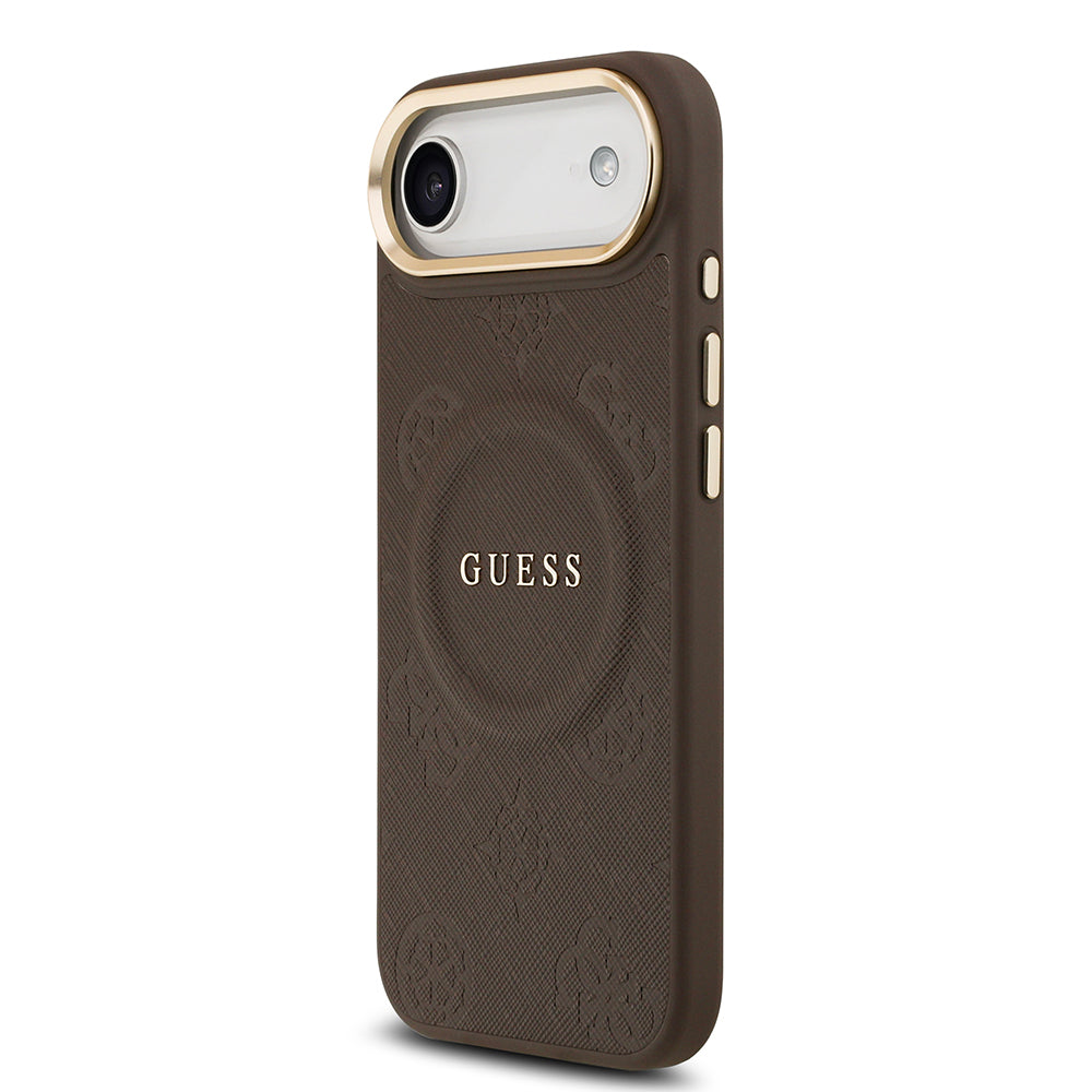 iPhone 17 Air Kılıf Guess Orjinal Lisanslı M-safe Şarj Özellikli Sıcak Baskılı Yazı Logolu PU Deri Peony Kapak