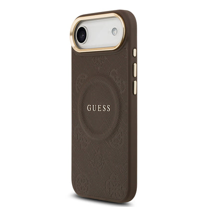 iPhone 17 Air Kılıf Guess Orjinal Lisanslı M-safe Şarj Özellikli Sıcak Baskılı Yazı Logolu PU Deri Peony Kapak