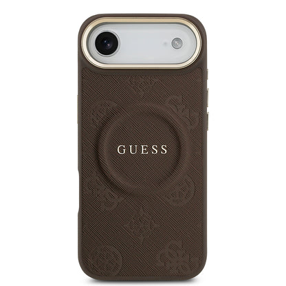 iPhone 17 Air Kılıf Guess Orjinal Lisanslı M-safe Şarj Özellikli Sıcak Baskılı Yazı Logolu PU Deri Peony Kapak