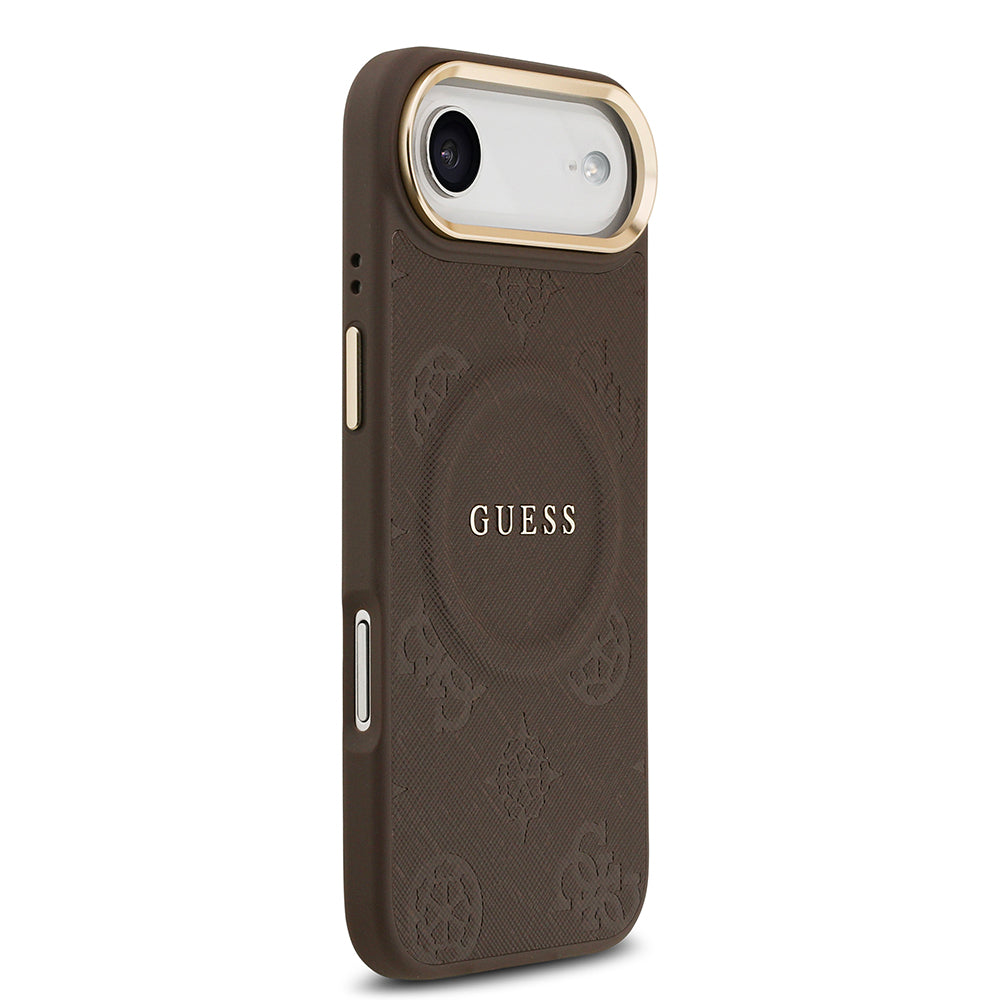 iPhone 17 Air Kılıf Guess Orjinal Lisanslı M-safe Şarj Özellikli Sıcak Baskılı Yazı Logolu PU Deri Peony Kapak