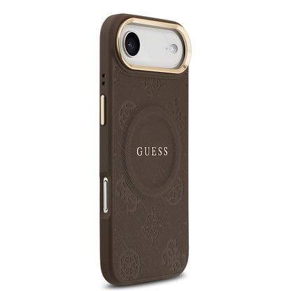iPhone 17 Air Kılıf Guess Orjinal Lisanslı M-safe Şarj Özellikli Sıcak Baskılı Yazı Logolu PU Deri Peony Kapak