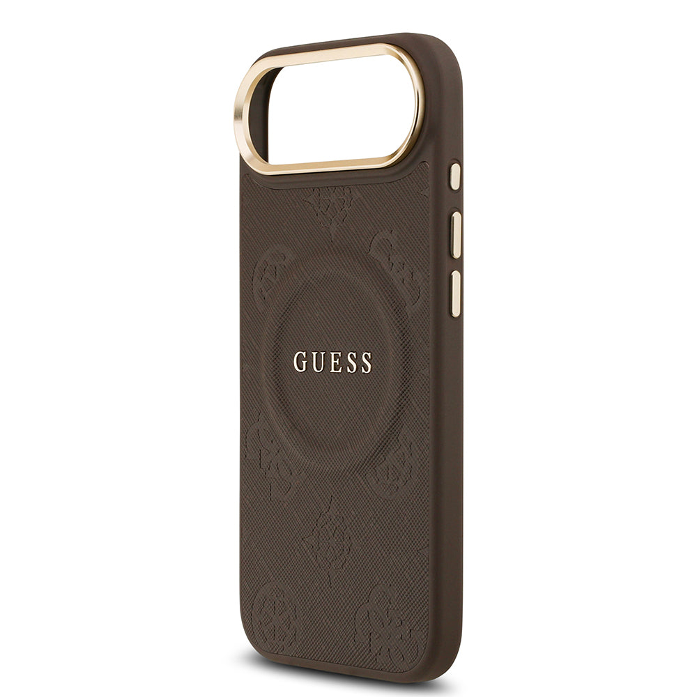 iPhone 17 Air Kılıf Guess Orjinal Lisanslı M-safe Şarj Özellikli Sıcak Baskılı Yazı Logolu PU Deri Peony Kapak