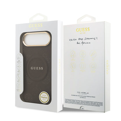 iPhone 17 Air Kılıf Guess Orjinal Lisanslı M-safe Şarj Özellikli Sıcak Baskılı Yazı Logolu PU Deri Peony Kapak