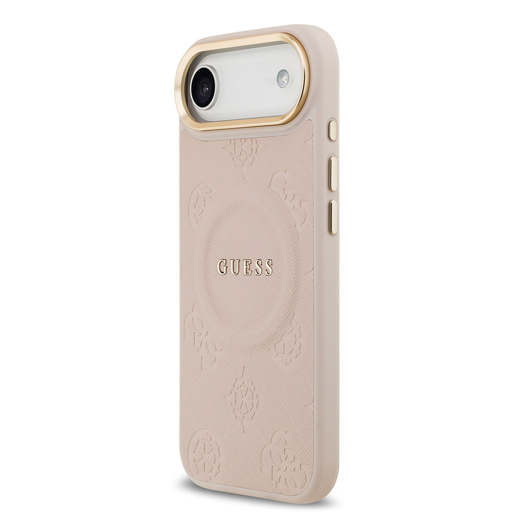 iPhone 17 Air Kılıf Guess Orjinal Lisanslı M-safe Şarj Özellikli Sıcak Baskılı Yazı Logolu PU Deri Peony Kapak