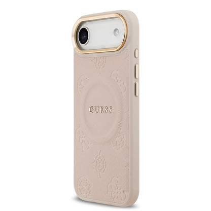 iPhone 17 Air Kılıf Guess Orjinal Lisanslı M-safe Şarj Özellikli Sıcak Baskılı Yazı Logolu PU Deri Peony Kapak