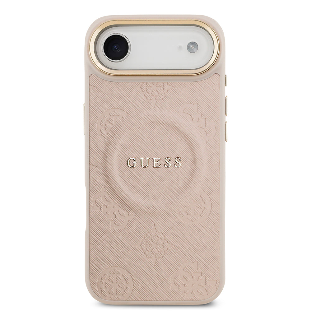 iPhone 17 Air Kılıf Guess Orjinal Lisanslı M-safe Şarj Özellikli Sıcak Baskılı Yazı Logolu PU Deri Peony Kapak