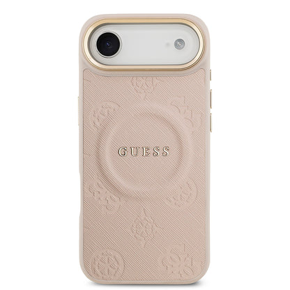 iPhone 17 Air Kılıf Guess Orjinal Lisanslı M-safe Şarj Özellikli Sıcak Baskılı Yazı Logolu PU Deri Peony Kapak