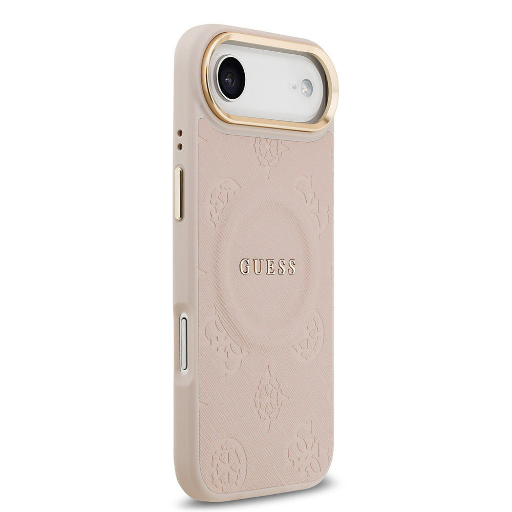 iPhone 17 Air Kılıf Guess Orjinal Lisanslı M-safe Şarj Özellikli Sıcak Baskılı Yazı Logolu PU Deri Peony Kapak
