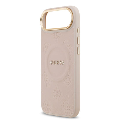 iPhone 17 Air Kılıf Guess Orjinal Lisanslı M-safe Şarj Özellikli Sıcak Baskılı Yazı Logolu PU Deri Peony Kapak