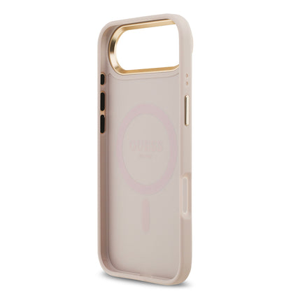 iPhone 17 Air Kılıf Guess Orjinal Lisanslı M-safe Şarj Özellikli Sıcak Baskılı Yazı Logolu PU Deri Peony Kapak