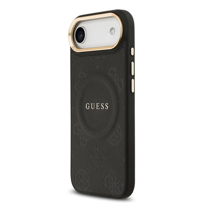iPhone 17 Air Kılıf Guess Orjinal Lisanslı M-safe Şarj Özellikli Sıcak Baskılı Yazı Logolu PU Deri Peony Kapak