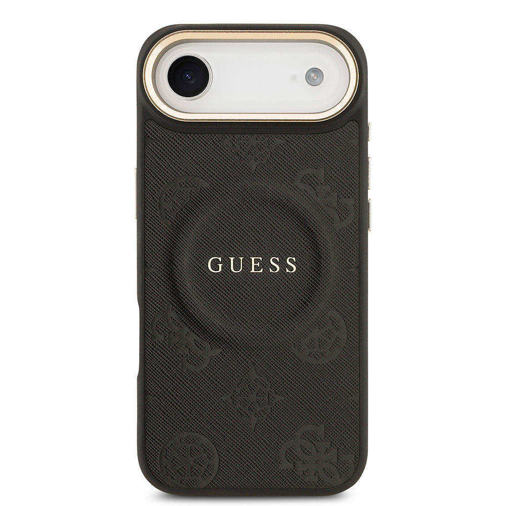 iPhone 17 Air Kılıf Guess Orjinal Lisanslı M-safe Şarj Özellikli Sıcak Baskılı Yazı Logolu PU Deri Peony Kapak