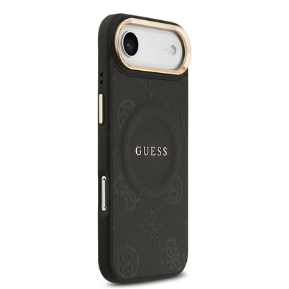 iPhone 17 Air Kılıf Guess Orjinal Lisanslı M-safe Şarj Özellikli Sıcak Baskılı Yazı Logolu PU Deri Peony Kapak