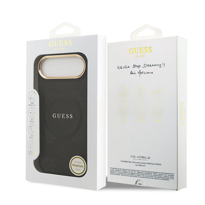 iPhone 17 Air Kılıf Guess Orjinal Lisanslı M-safe Şarj Özellikli Sıcak Baskılı Yazı Logolu PU Deri Peony Kapak