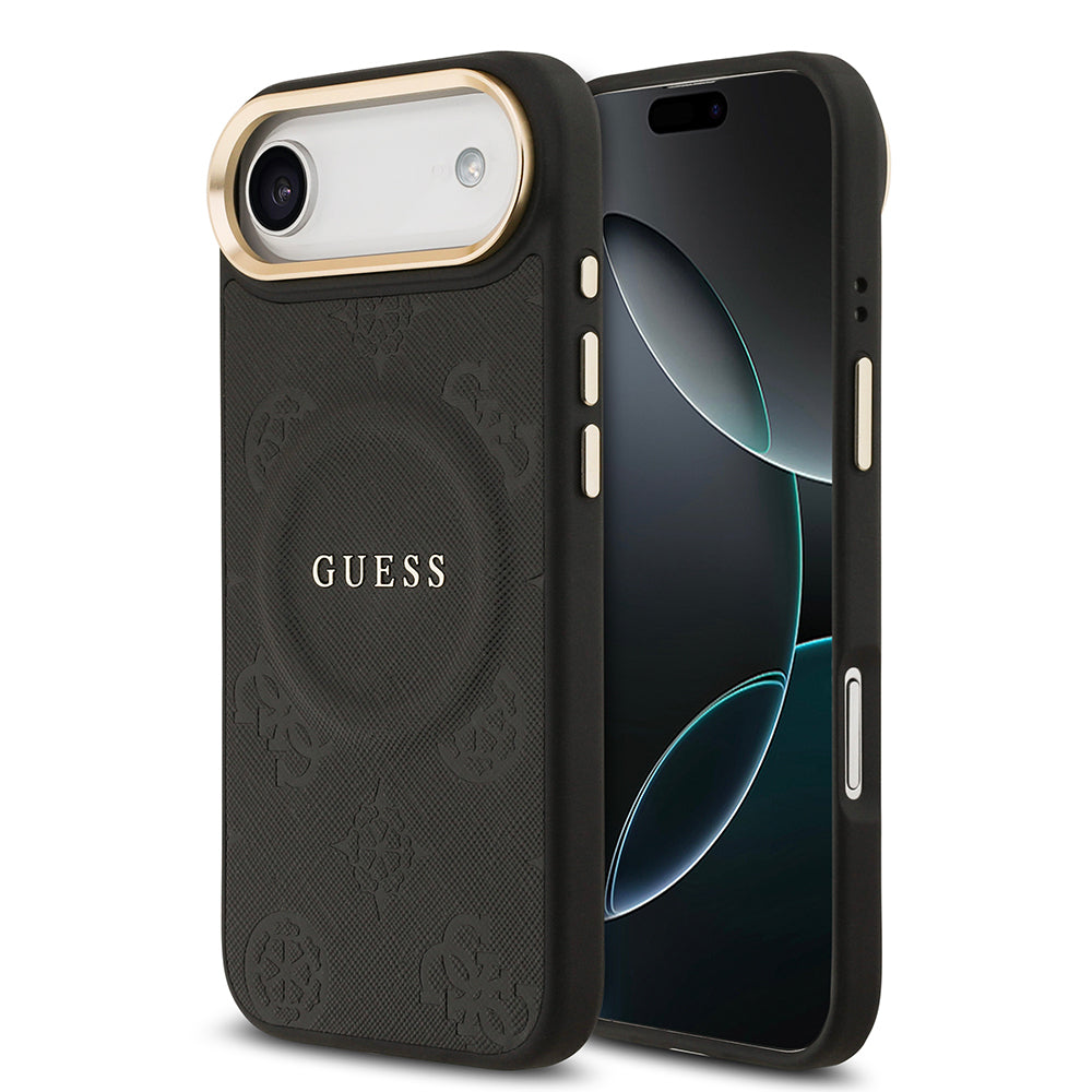 iPhone 17 Air Kılıf Guess Orjinal Lisanslı M-safe Şarj Özellikli Sıcak Baskılı Yazı Logolu PU Deri Peony Kapak