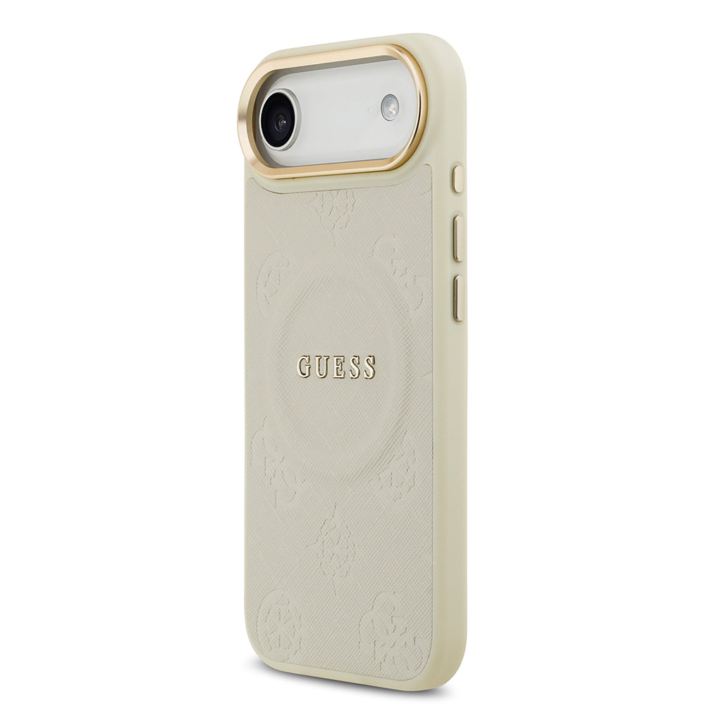 iPhone 17 Air Kılıf Guess Orjinal Lisanslı M-safe Şarj Özellikli Sıcak Baskılı Yazı Logolu PU Deri Peony Kapak