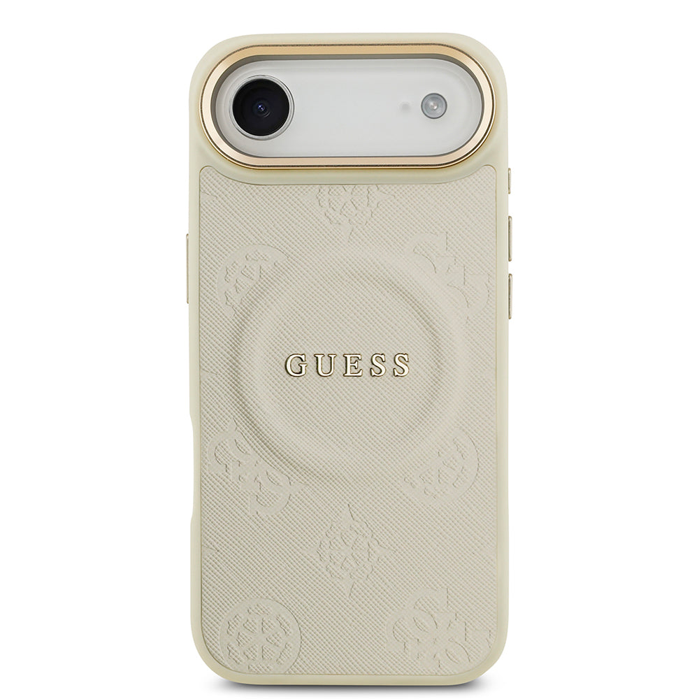 iPhone 17 Air Kılıf Guess Orjinal Lisanslı M-safe Şarj Özellikli Sıcak Baskılı Yazı Logolu PU Deri Peony Kapak