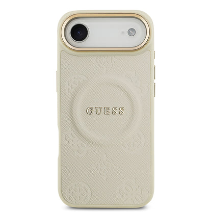 iPhone 17 Air Kılıf Guess Orjinal Lisanslı M-safe Şarj Özellikli Sıcak Baskılı Yazı Logolu PU Deri Peony Kapak