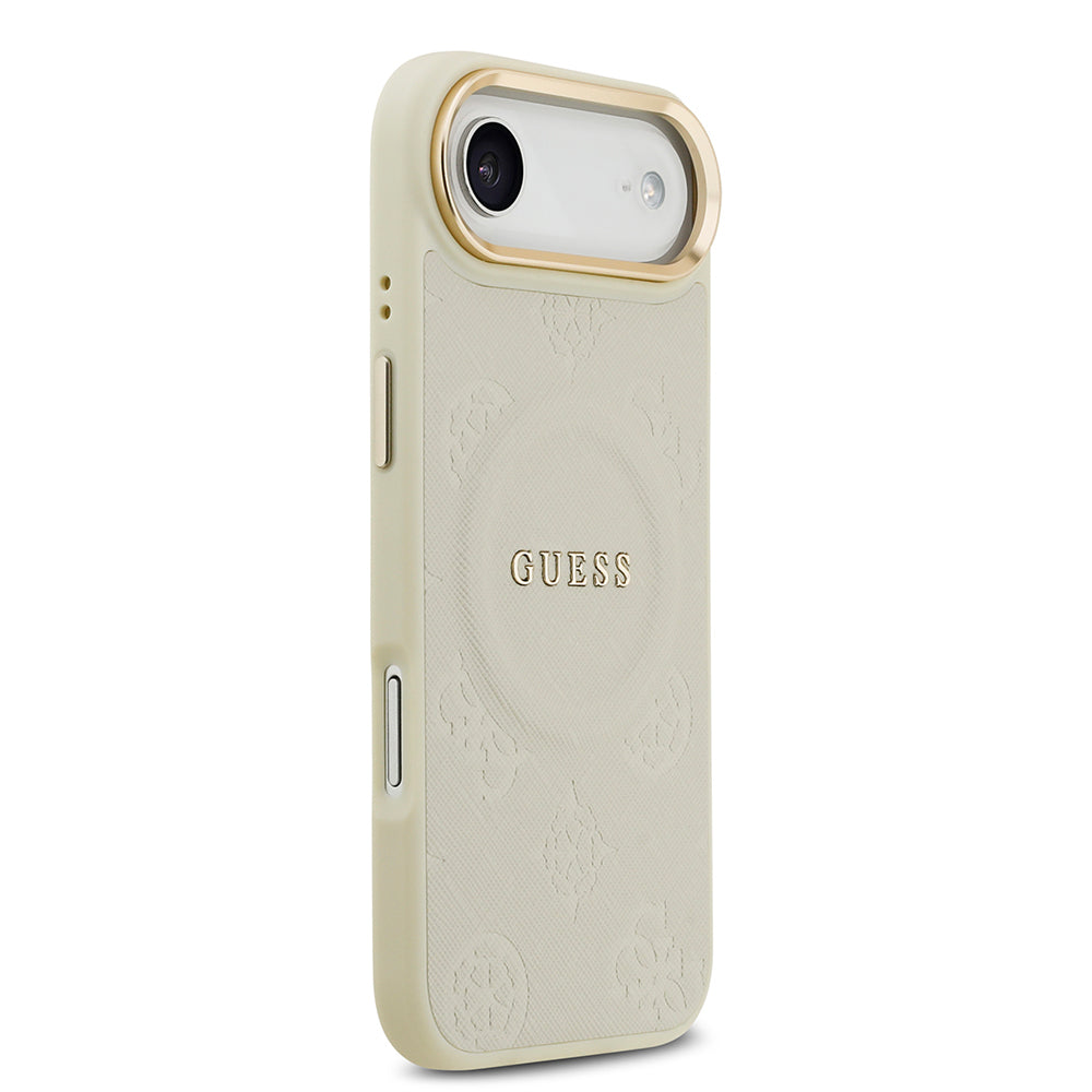 iPhone 17 Air Kılıf Guess Orjinal Lisanslı M-safe Şarj Özellikli Sıcak Baskılı Yazı Logolu PU Deri Peony Kapak