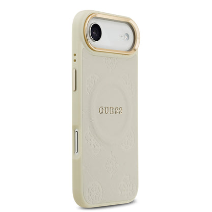 iPhone 17 Air Kılıf Guess Orjinal Lisanslı M-safe Şarj Özellikli Sıcak Baskılı Yazı Logolu PU Deri Peony Kapak