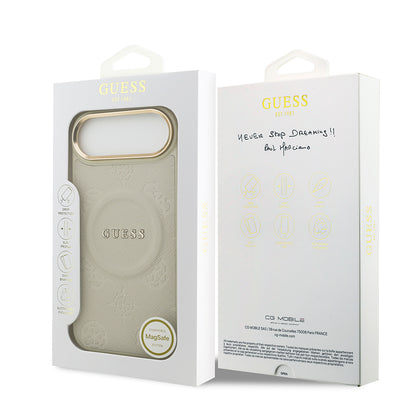 iPhone 17 Air Kılıf Guess Orjinal Lisanslı M-safe Şarj Özellikli Sıcak Baskılı Yazı Logolu PU Deri Peony Kapak