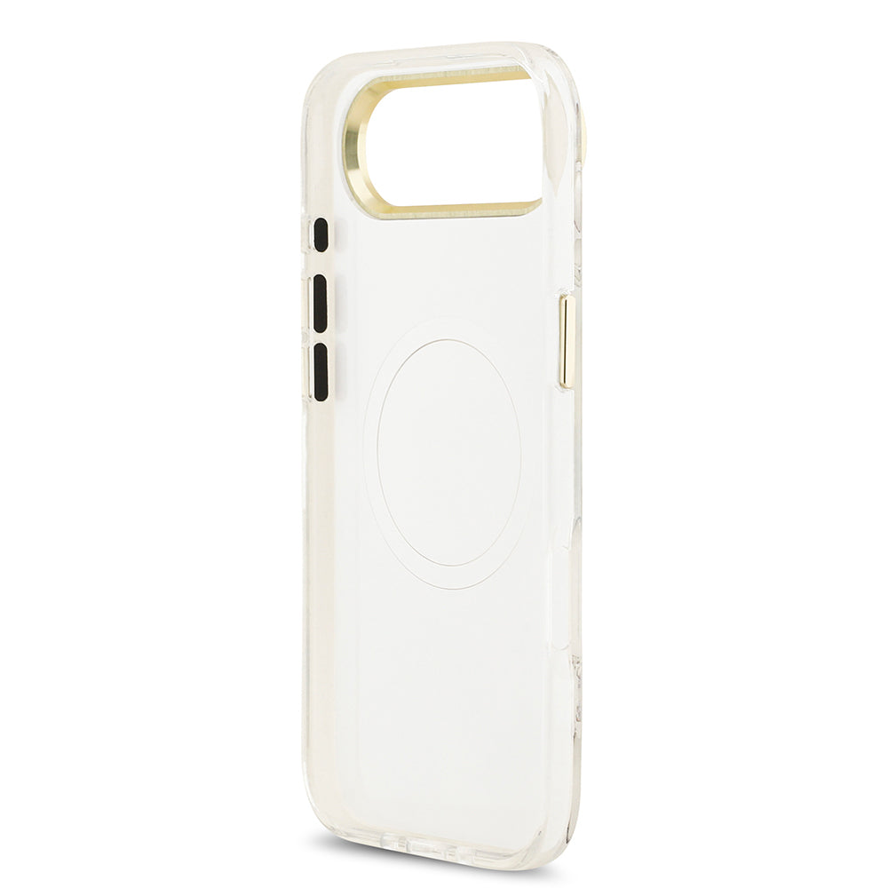 iPhone 17 Air Kılıf Guess Orjinal Lisanslı M-safe Şarj Özellikli Simli Çiçek Desenli Metal Kamera Çerçeveli Üçgen Logolu Kapak