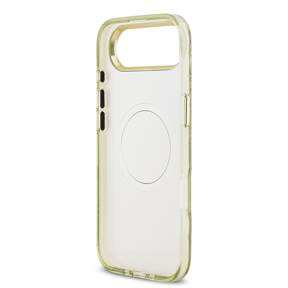 iPhone 17 Air Kılıf Guess Orjinal Lisanslı M-safe Şarj Özellikli Simli Çiçek Desenli Metal Kamera Çerçeveli Üçgen Logolu Kapak