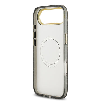 iPhone 17 Air Kılıf Guess Orjinal Lisanslı M-safe Şarj Özellikli Simli Çiçek Desenli Metal Kamera Çerçeveli Üçgen Logolu Kapak